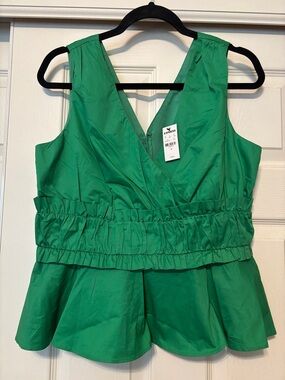 Express Green V-Neck Ruffled Peplum Top